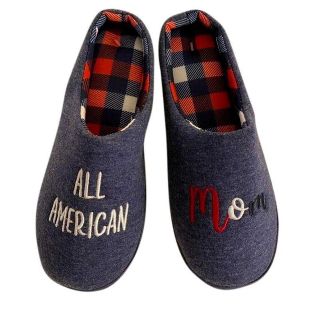 All American Mom Patriotic Blue Heather Clog Slippers Size XL 9.5-10.5 NWT